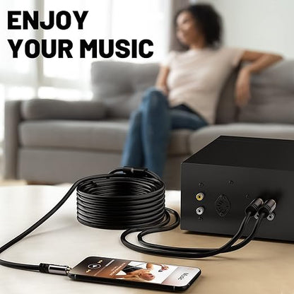 Kxable 3.5mm to RCA Cable 100FT, 2 Male RCA to Aux Stereo Audio Adapter, Hi-Fi Sound Auxiliary Y Splitter Cord, Shielded 1/8 to 2RCA Cable for Headphone, MP3, Tablet, Speaker, HDTV, Phone and More