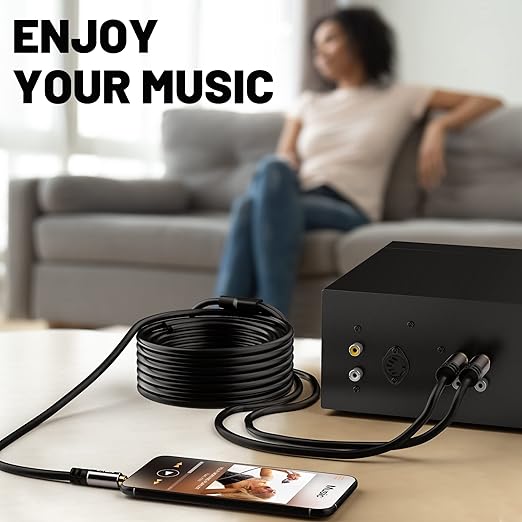 3.5mm to RCA Cable 50FT, 2 Male RCA to Aux Stereo Audio Adapter, Hi-Fi Sound Auxiliary Y Splitter Cord, Shielded 1/8 to 2RCA Cable for Headphone, MP3, Tablet, Speaker, HDTV, Phone and More