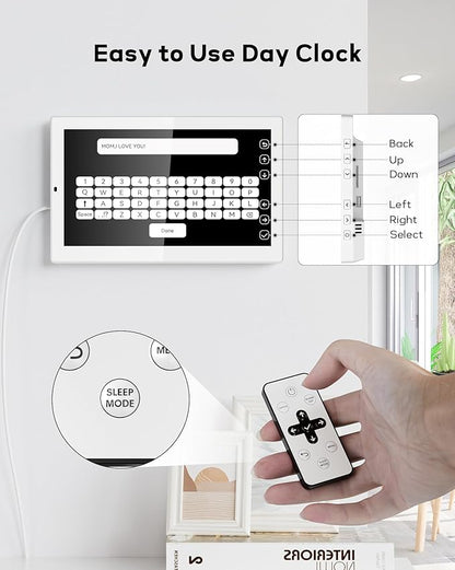 10.1" Digital Clock with Date and Day for Elderly, Remote Control Digital Calendar with 12 Themes & 9 Colors, AutoDST, 23 Preset Schedules & Customizable, Auto Dimming, Indoor Temperature, Humidity