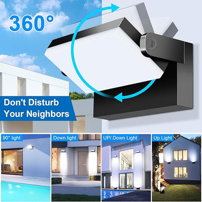 ledmo LED Flood Lights Outdoor - 360 Adjustable Head 60W Wall Pack Switch Control Modern Exterior Lighting Fixtures Commercial Security 5000K Wall Mount for Shop,Barn,Garage Yard 4 Pack,Black