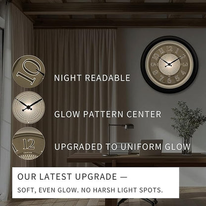 FOUNTAIN DESIGNS Galaxy 18 Inch Luminous Atomic Wall Clock with Night Light, Illuminated Wall Clock with Smart Sensor to Turn on/Off LED Light, Oil Rubbed Bronze Finish, Unique