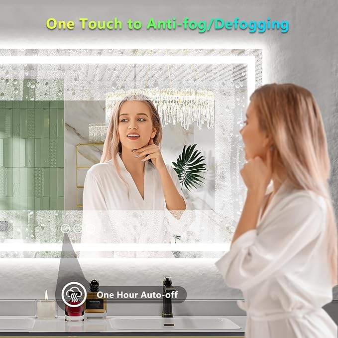 YEELAIT 66x40 Inch RGB LED Bathroom Mirror Front Light and RGB Backlit Lighted Vanity Mirror for Bathroom Wall Mounted Dimmable Anti Fog Memory Shatter-Proof IP54 Waterproof Horizontal/Vertical
