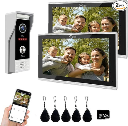 Wired Smart Video Apartments Intercom System,10 Inch Monitors with 1080P Doorbell Camera,3-in-1 Unlocking,TUYA WiFi Door Phone Kits, Ideal for Villas & Homes (1 doorbell + 2 Monitor)