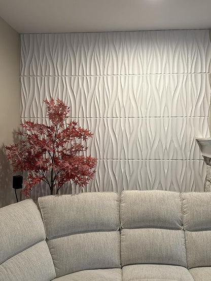 STICKGOO Wave Wall Panels for Interior Wall Decor, White 3D Wall Panels Accent Wall, Paintable 3D Wall Decor Covering Panels for Living Room Bedroom, Pack of 12 Tiles
