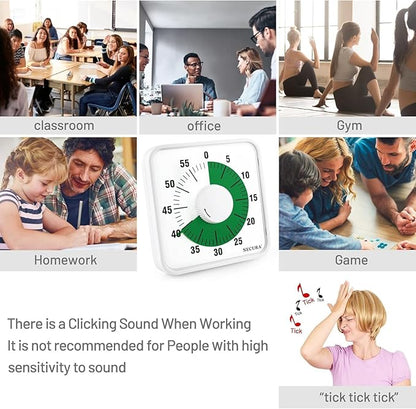Secura 7.5 Inch Visual Timer, 60 Minute Oversize Visual Countdown Timer for Kids and Adults, Durable Mechanical Time Management Tool (Green)