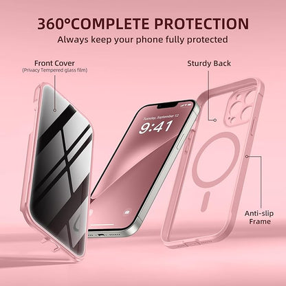 BERFY Magnetic for iPhone 13 Pro Max Case, Compatible with MagSafe, Built-in Privacy Screen Protector and Upgraded Camera Protection, Anti-Spy Full Body Shockproof Phone Case for 13 Pro Max 6.7", Pink