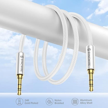 SYNCWIRE 3.5mm Nylon Braided Aux Cable (3.3ft/1m,Hi-Fi Sound), Audio Auxiliary Input Adapter Male to Male AUX Cord for Headphones, Car, Home Stereos, Speaker, iPhone, iPad, iPod, Echo & More – Silver