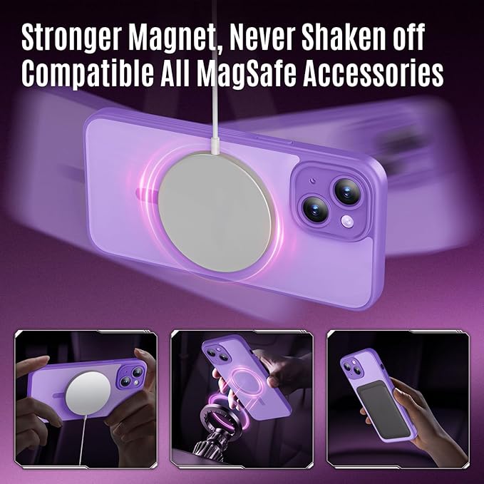 Designed for iPhone 14 Case, Compatible with MagSafe, with Privacy Screen Protectors X2, [Camera Protection] [15FT Military Drop Protection] Shockproof Phone Case, 6.1", Light Purple