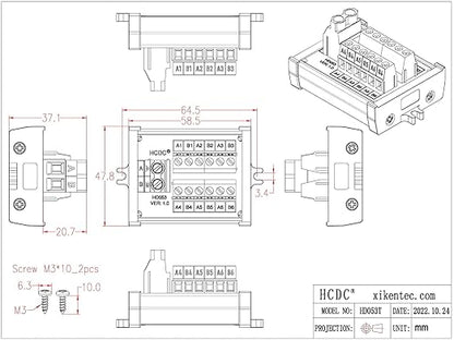 Screw Mount 30Amp 48V 2x6 Position Screw Terminal Block Distribution Module