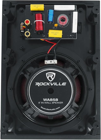 Rockville Pair WA858 320W in-Wall Speakers, 8" Kevlar Woofer, Silk Dome Tweeter, Magnetic Grilles, 2-Position Tweeter Control, 8-Ohm, for Home Theater & Whole-House Audio