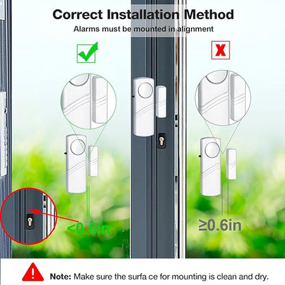 Security Door Window Alarm, 90DB Wireless Sensor Door Window Burglar Alarm, Door Alarms for Kids Safety, Easy Installation Doorbell Alarms for Office House Window Pool (2 Pack)