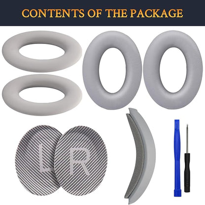 SOULWIT Ear Pads Cushions + Headband + Silicone Earpads Cover Protector, Replacement Kit for Bose QuietComfort 35 QC35, QC35 ii Over-Ear Headphones - Silver