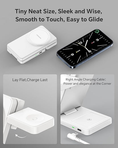 3 in 1 Charging Station for iPhone 16/15/14/13/12 Series, Wireless Charger for Apple Watch，Travel Magnetic Charging Stand for AirPods (White)