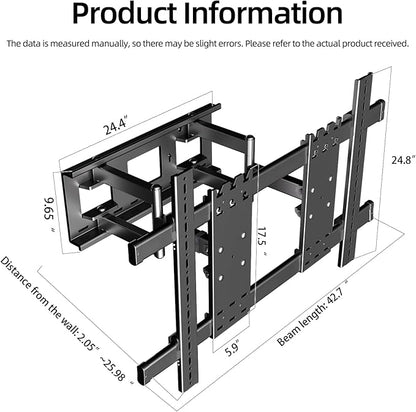HILLPORT 98 100 TV Wall Mount 70 to 120 inch Heavy Duty Large Screen Full Motion Bracket, with Swivel and Tilt, up to 287 Lbs, Max VESA 1000x600mm, Black, DY1000