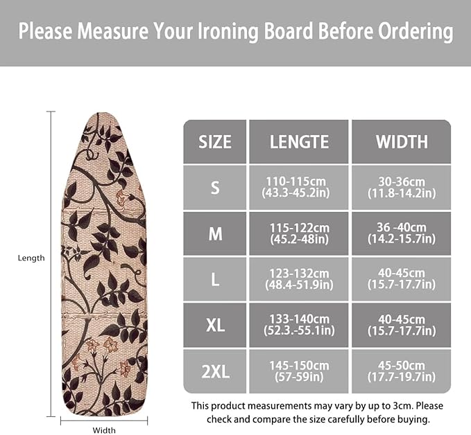 ZCFYGDX Ironing Board Cover with William Morris Prints, Washable Elastic Fabric, Heat-Resistant and Breathable, 3 Nylon Buckle Straps Fastening, Fits for Various Standard Sizes, 17x49 Inch