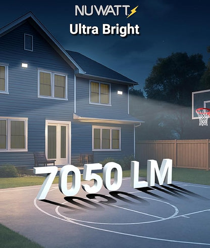 NUWATT 50W LED Flood Light, 3CCT 3000K/4000K/5000K Selectable, IP65 Waterproof Lighting, Adjustable Knuckle Mount, 7050LM, 0-10V Dimmable, 120-277V, Outdoor Security Floodlight for Yard, Bronze, UL