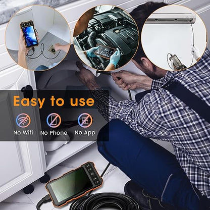 Epicmate Triple Lens Sewer Inspection Camera-Endoscope Camera with Light 50 ft, 5" IPS Sewer Snake Camera with Lights 1080P Industrial Borescope, IP67 Waterproof Plumbing Pipe Snake Camera(32G Card)