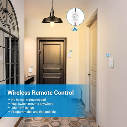 DEWENWILS Wireless Wall Light Switch Kit, No WiFi Needed Remote Control Switch for Small Appliance, Lamps, Lighting Fixture, No in-Wall Wiring, Long RF Range, 3 Pack Switches+1 Receiver