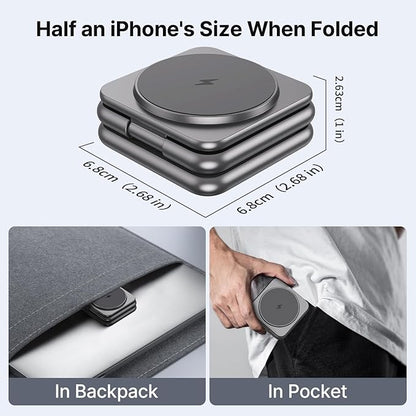 3 in 1 Charging Station for Apple Multiple Devices, Zinc Alloy Foldable Travel Wireless Charging pad for Mag-Safe Wireless Charger Stand for iPhone 16 15 14 13 12 Apple Watch Airpods