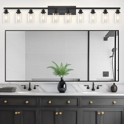DIKAIDA 10 Light Bathroom Vanity Lights Over Mirror, 65.4inch Black Vanity Lights Fixtures Matte Black Modern Vanity Lights Black Bathroom Wall Lighting for Mirror Bedroom,Living Room