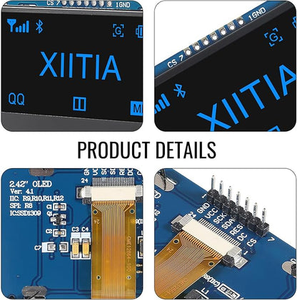 XIITIA 2pcs 2.42 inch 128x64 OLED LCD Display Module SSD1309 7 Pin SPI/IIC I2C Serial Interface for Arduino UNO R3 (Blue Light)