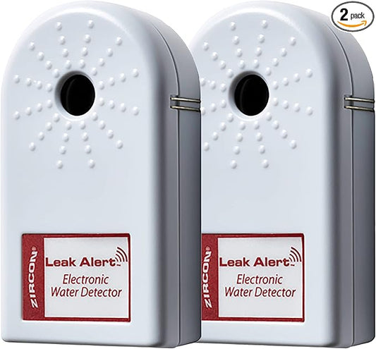 Zircon Leak Alert Water Leak Detector & Flood Sensor Alarm/Water Leak Sensor with Dual Leak Alarms 90Db Audio/Battery Powered (2 Pack) Batteries Not Included (72311) White
