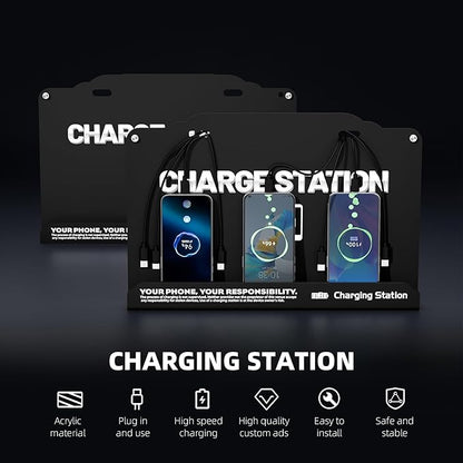 Wall Mounted 8 Port Charging Station with Fast Charigng Cables – Multi Device Charging Dock for Office, Hotel & Public Spaces | Compatible with iPhone ipad Smartphone Tablets Android Port (Black)