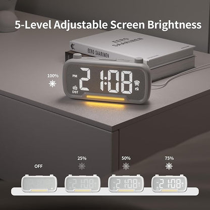 Alarm Clock Radio for Bedrooms, Hi-Fi Sound, Clock Radio with Bluetooth Speaker, Adjustable Dimmer, Auto-off Timer, Night Light, Dual Charging Ports, Ideal for Bedrooms, Dorms & Home Offices(White)