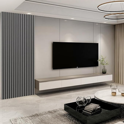 Art3d 8-Pack WPC Wood Slat Wall Panel for Interior Wall Décor, 3D Wood Fluted Acoustic Wall Paneling for Living Room Bedroom Home & Office Accent Wall Decor - 96 x 6 Inch Grey