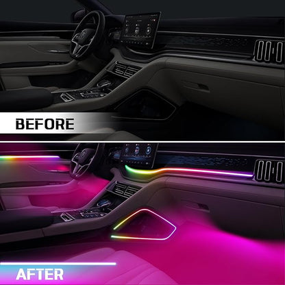 Dreamcolor Acrylic Interior Car LED Strip Light with Wireless APP Control, RGB 14-in-1 Ambient Lighting Kit with Music Sync, Dynamic Color Chasing Neon Lights for Car Interior