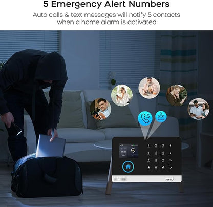 Alarm System for Home Security,Wireless Security System with WiFi+GSM/4G Phone App Control,Door/Window Sensors,SOS Button,Instant Alerts & Auto Alarm Dial,Compatible with Alexa NO Monthly Fees
