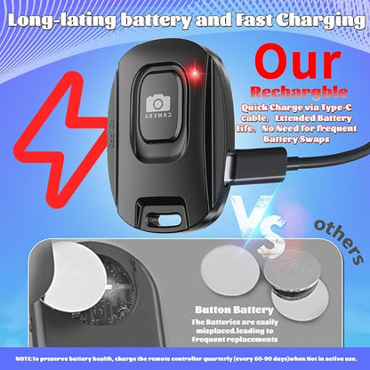 VYVIYON Bluetooth Camera Remote Shutter for iPhone and Android Smartphones, Rechargeable Wireless Phone Remote Control,Selfie Button for Photos and Videos, Charging Cable Included-Black