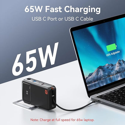Fast Charging Portable Charger Power Bank 10,000mAh PD35W USB-C Battery Pack with 65W GaN Wall Charger, Built in USB C Cable for iPhone 16/1514/13 Series, Laptop, Samsung, Pixel, MacBook, Dell