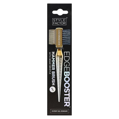 STYLE FACTOR EDGE BOOSTER® Mini Hammer Brush Travel Size | Baby Hair Brush & Double-Sided Edge Control Comb with Boar Bristles | Rat Tail for Precision Styling | Travel Brush for Edges & Baby Hair