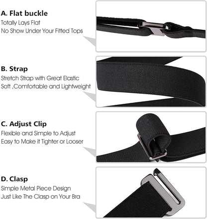 JASGOOD Women No Show Stretch Belt Elastic Web Strap Belt with Flat Buckle for Jeans Pants Dresses