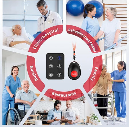 CallToU Wireless Call Button Caregiver Pager Nurse Call System for Elderly/Patients at Home/Hospital with Voice Announcements and LED Number Display (6 Waterproof Call Button & 1 Receiver)