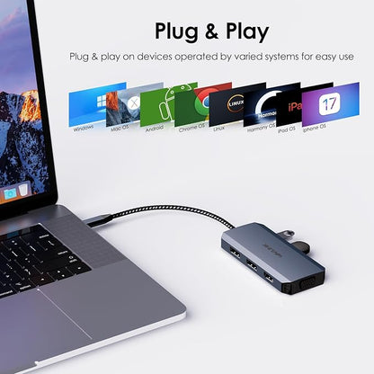 USB C Docking Station Dual DP Monitor, Displayport Docking Station with Dual DP, HDMI, VGA, USB2.0 Ports for Lenovo HP Dell, Windows System Computer (Gray)
