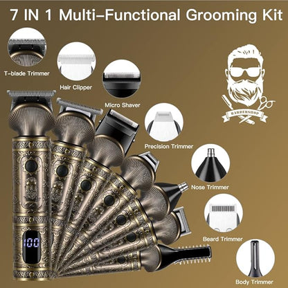 Scttomon Beard Trimmer Kit Professional Hair Clipper Zero Gapped T-Blade Electric Shaver Razor Nose Body Trimmer for Men Cordless Grooming Kit 7 in 1