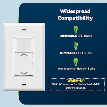 TOPGREENER Motion Sensor Light Switch Dimmer, Electronic Dimmer with PIR Motion Sensor, Occupancy & Vacancy Modes, 150W LED/CFL, Single-Pole, UL Listed, TDODS5-120, White