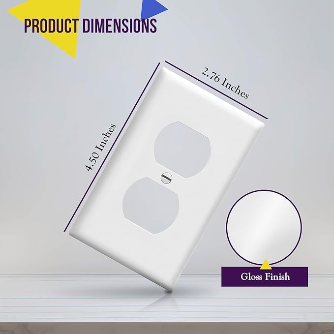 ENERLITES Duplex Wall Plates Kit, Electrical Outlet Covers, Standard Size 1-Gang 4.50" x 2.76", Unbreakable Polycarbonate Thermoplastic, Electric Receptacle Plug Covers, 8821-W-20PCS, White (20 Pack)