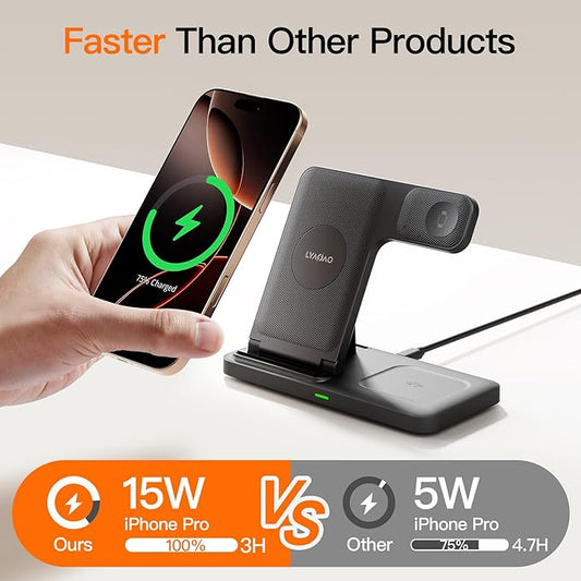 2025 3 in 1 Wireless Charger for iPhone 16 15 14 13 12 11 XR 8, Apple Charging Station for Apple Watch 10/9/Ultra/8/7/SE/6/5/4 & AirPods Series, Wireless Charging Station for Multiple Devices Apple