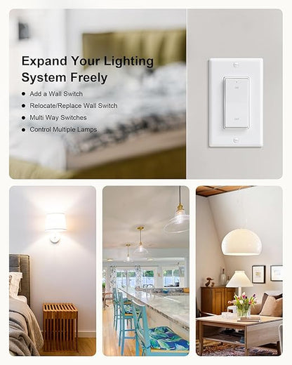 TREEWELL Wireless Light Switch and Receiver Kit, Decorator Rocker Wall Switch, 200FT Long Range RF Remote Control, No in-Wall Wiring Required, Programmable & Expandable for Ceiling Light, Fans, Lamps