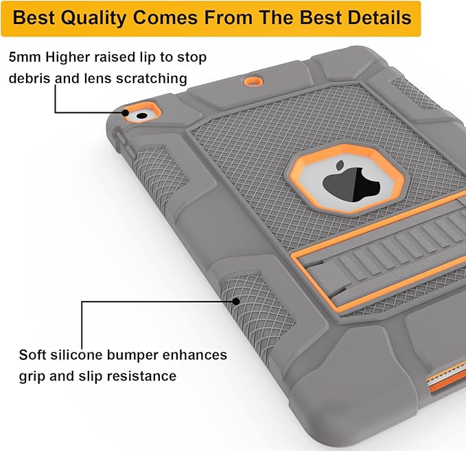 Rantice iPad 9th Generation Case, iPad 8th Generation Case, iPad 7th Generation Case, Hybrid Shockproof Rugged Drop Protection Cover with Kickstand for iPad 10.2'' (Gray+Orange)