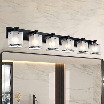 WINSHEN Bathroom Vanity Light Fixture, 6-Lights Modern Vanity Lighting Over Mirror with Frosted Glass Shades, Wall Mount Lamp for Bath Living Room, E26 Bulb Base