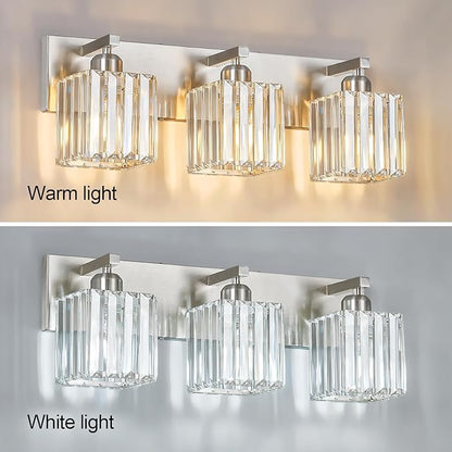 FDPBY Modern Vanity Light 3-Lights Brushed Nickel Vanity Light Crystal Bathroom Wall Light Bathroom Light Fixtures