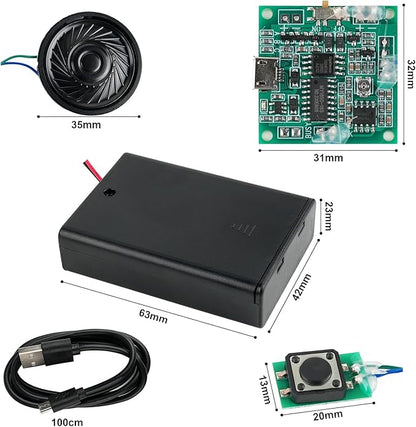 Geekstory Recordable Sound Module 8M Button Control Music Voice Chip Programmable with Speaker+Battery Box for DIY Music Greeting Card Christmas Creative Gift
