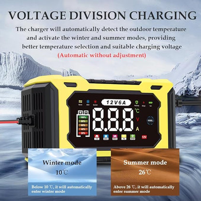 6-Amp 12V Smart Car Battery Charger, Battery Maintainer Trickle Charger with Desulfator, Pulse Repair & Overcharge Protection - for Car Lawn Mower Marine Lead-Acid Batteries (Yellow)