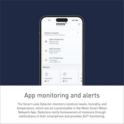 Moen White Flo Smart Water Leak Detector, Water Sensor Alarm for Home, 3-Pack, 920-005
