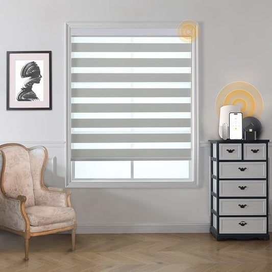 MUSCLEAREA Motorized Blinds with Remote, Cordless Automatic Zebra Shades, Smart Blind for Windows, Grey, 20 x 72