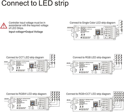 TUNICHX 5 in1 WB5 2.4GHz WiFi PWM LED Controller Compatible with Alexa/Google Home/Tuya Smart Life APP Control for Dimming CCT RGB RGBCCT RGBW LED Strip Match WR01RF WR02RF etc RF Remote